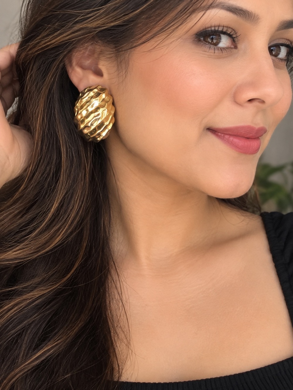 J.Crew Gold Sculptural Statement Earrings Chunky Textured Dome Studs